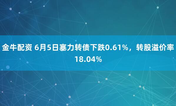 金牛配资 6月5日塞力转债下跌0.61%，转股溢价率18.04%