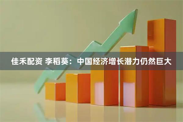 佳禾配资 李稻葵：中国经济增长潜力仍然巨大