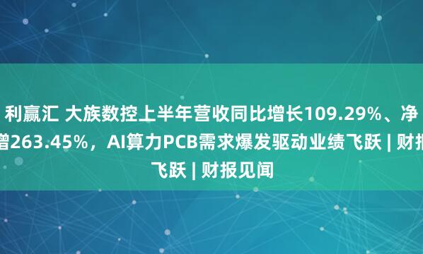利赢汇 大族数控上半年营收同比增长109.29%、净利润增263.45%，AI算力PCB需求爆发驱动业绩飞跃 | 财报见闻